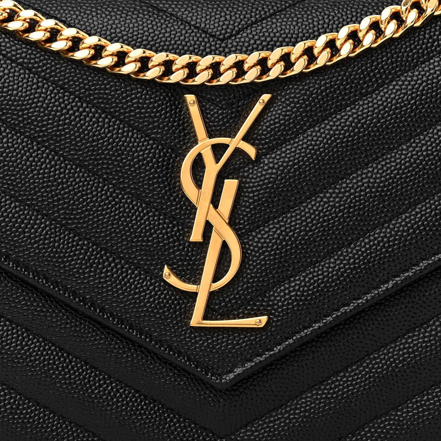 Grain De Poudre Matelasse Chevron Monogram Chain Wallet Black