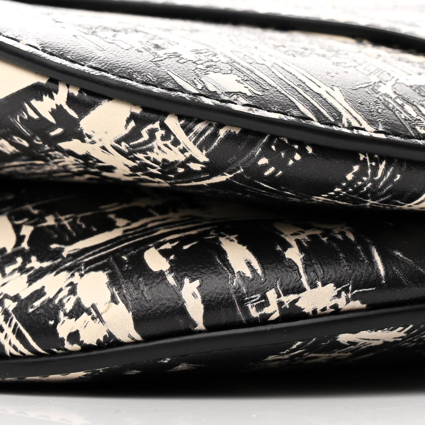 Calfskin New York Printed Saddle Bag With Strap Black White