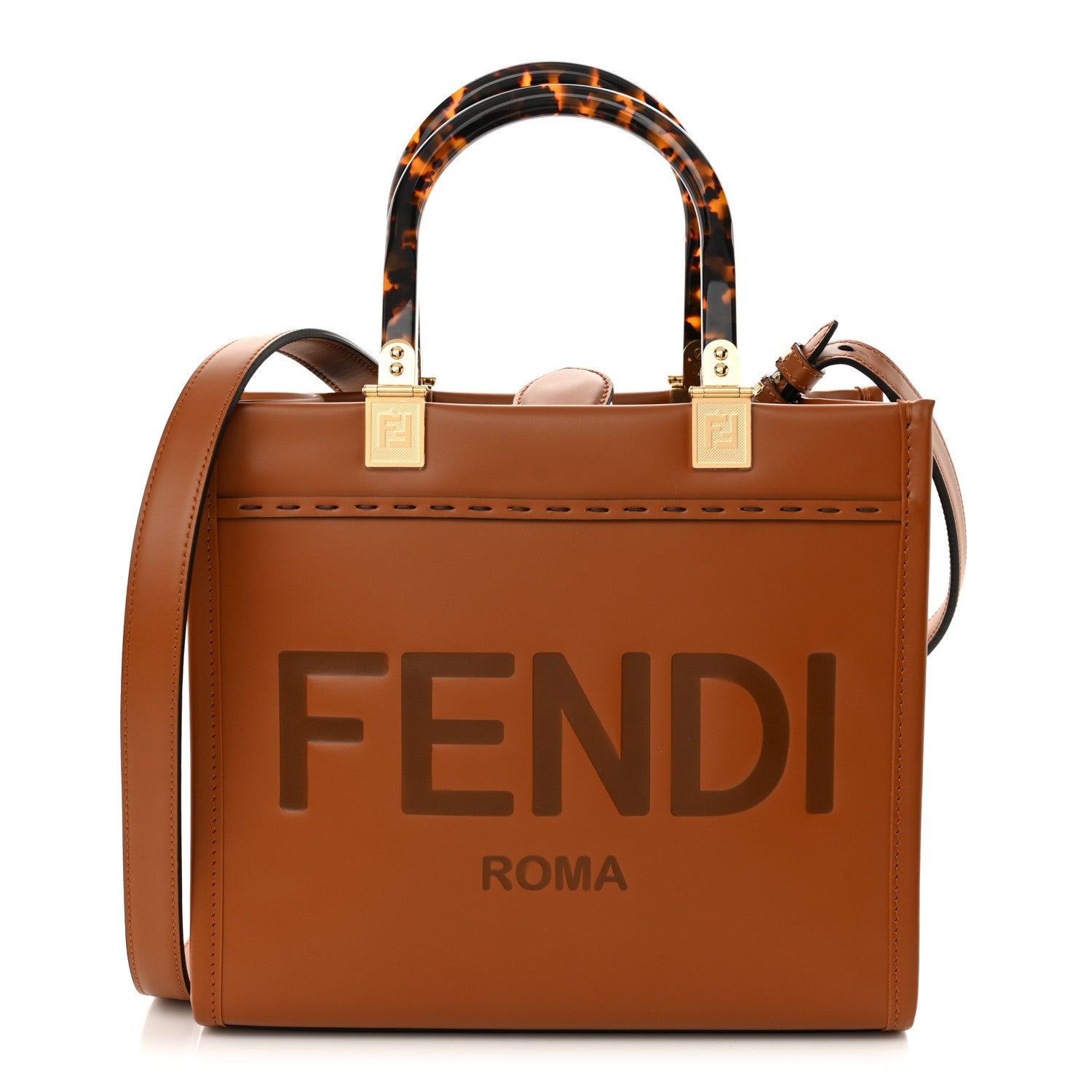 Fendi Vitello King Plexiglass Logo Embossed Small Fendi Sunshine Shopper Tote Cuoio 1 of 9