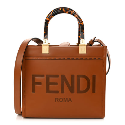 Fendi Vitello King Plexiglass Logo Embossed Small Fendi Sunshine Shopper Tote Cuoio 1 of 9