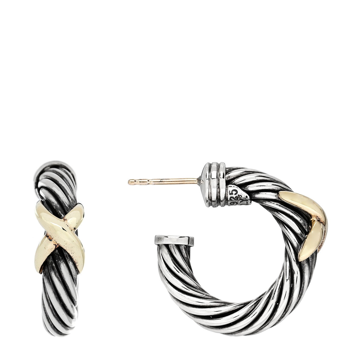 David Yurman Sterling Silver 14K Yellow Gold Cable Classics X Hoop Earrings 1 of 4