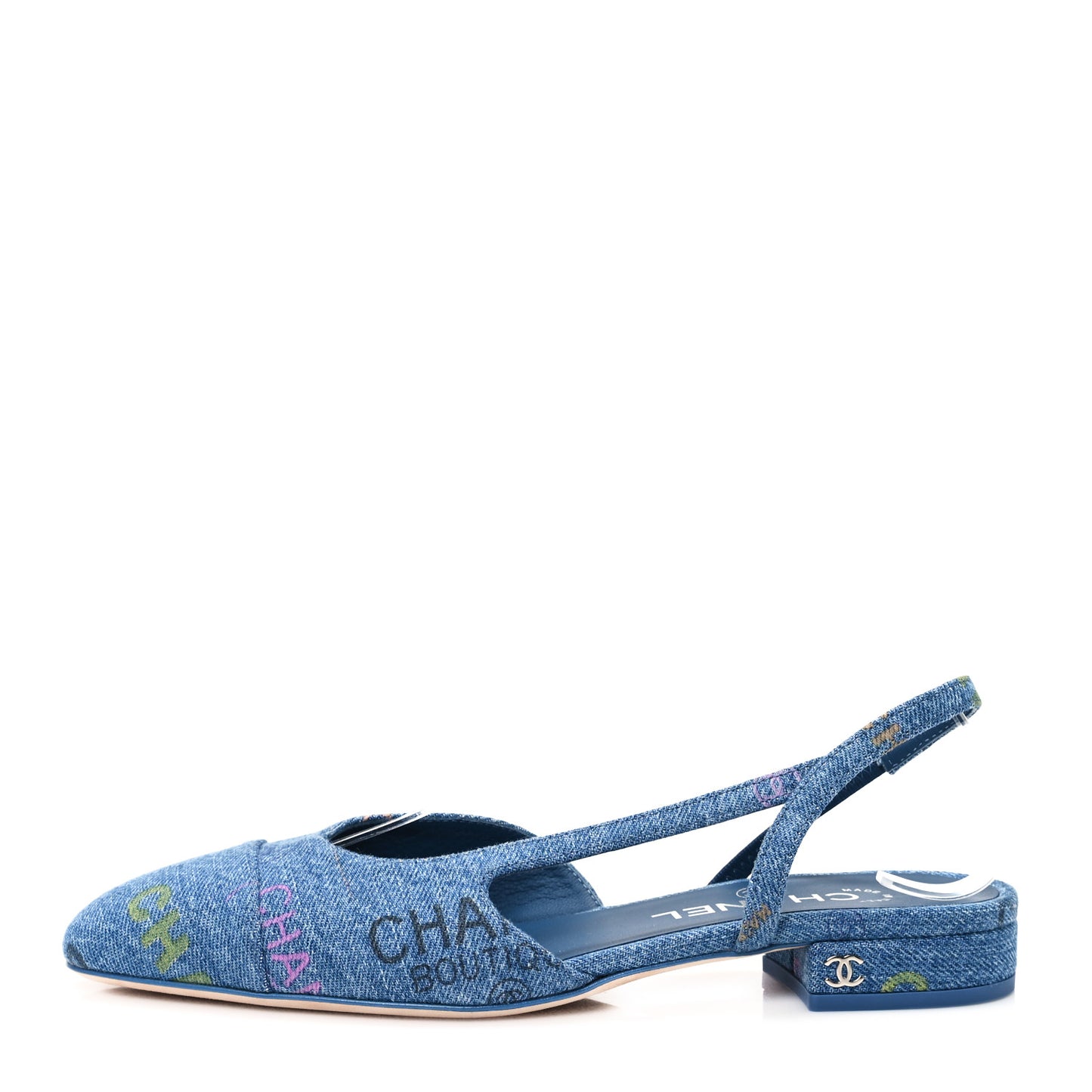 Denim Printed Denim Mood Cap Toe CC Slingback Flats 37 Light Blue Multicolor
