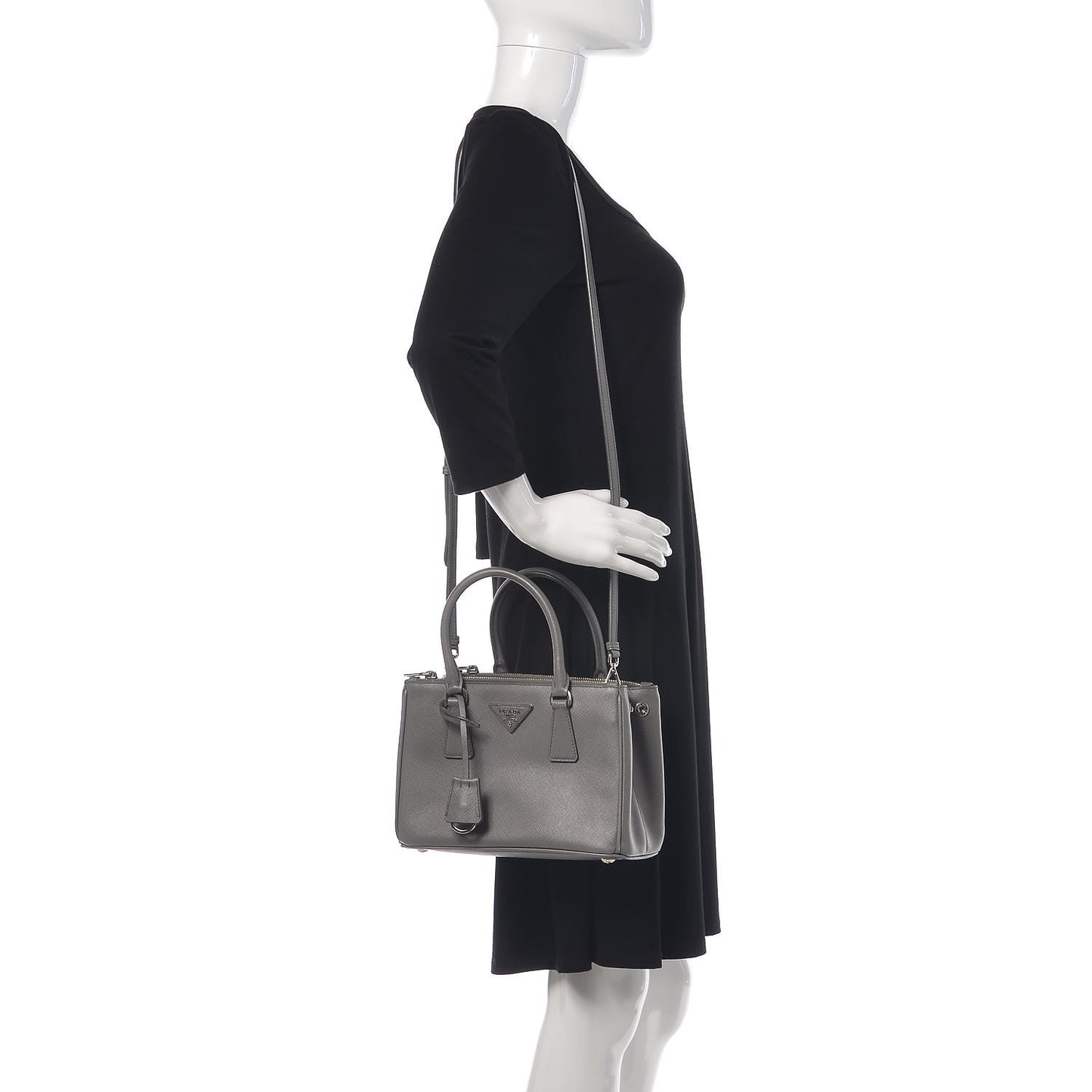 Saffiano Mini Galleria Double Zip Tote Marmo