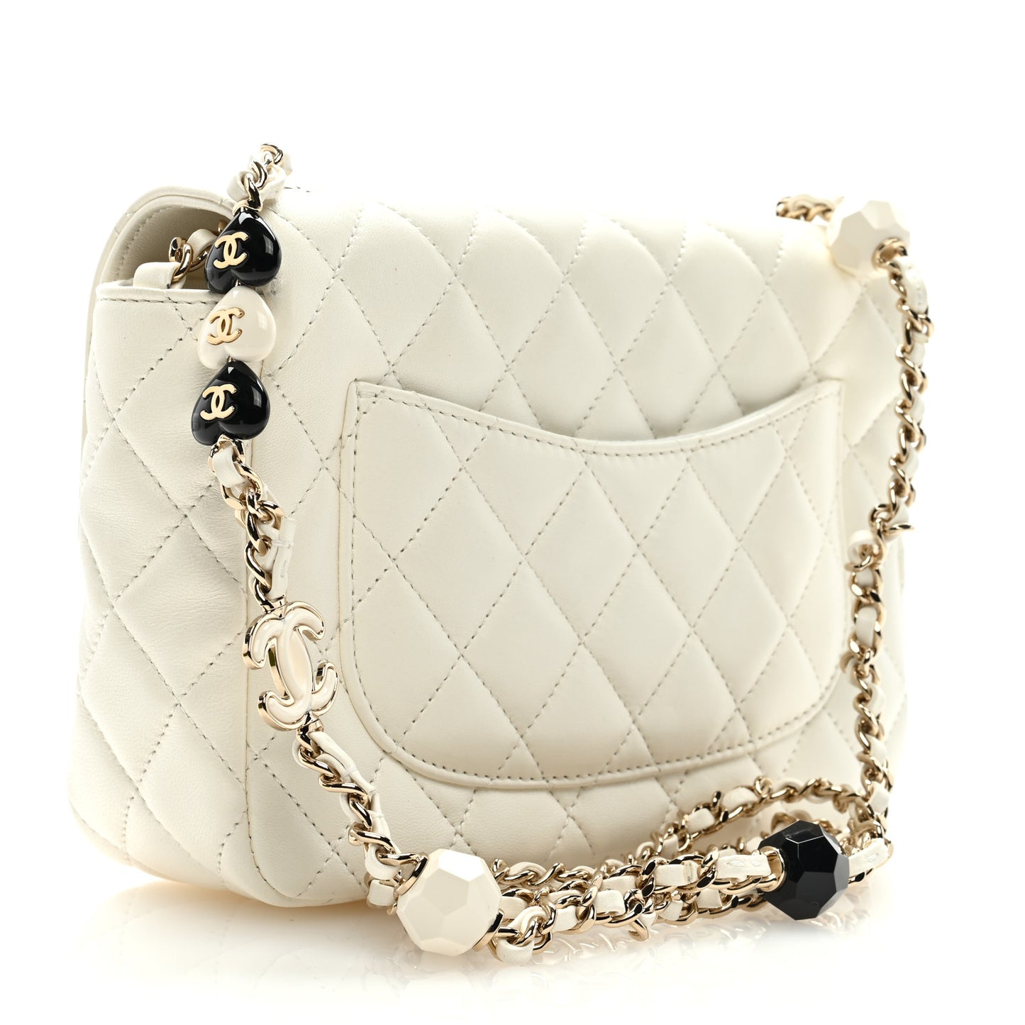 Lambskin Resin Quilted Mini Heart Rectangular Flap White