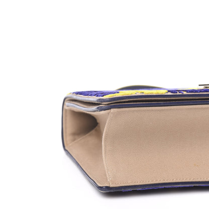 Christian Dior Velvet Monogram Small Diorama Satchel Blue Yellow 7 of 9