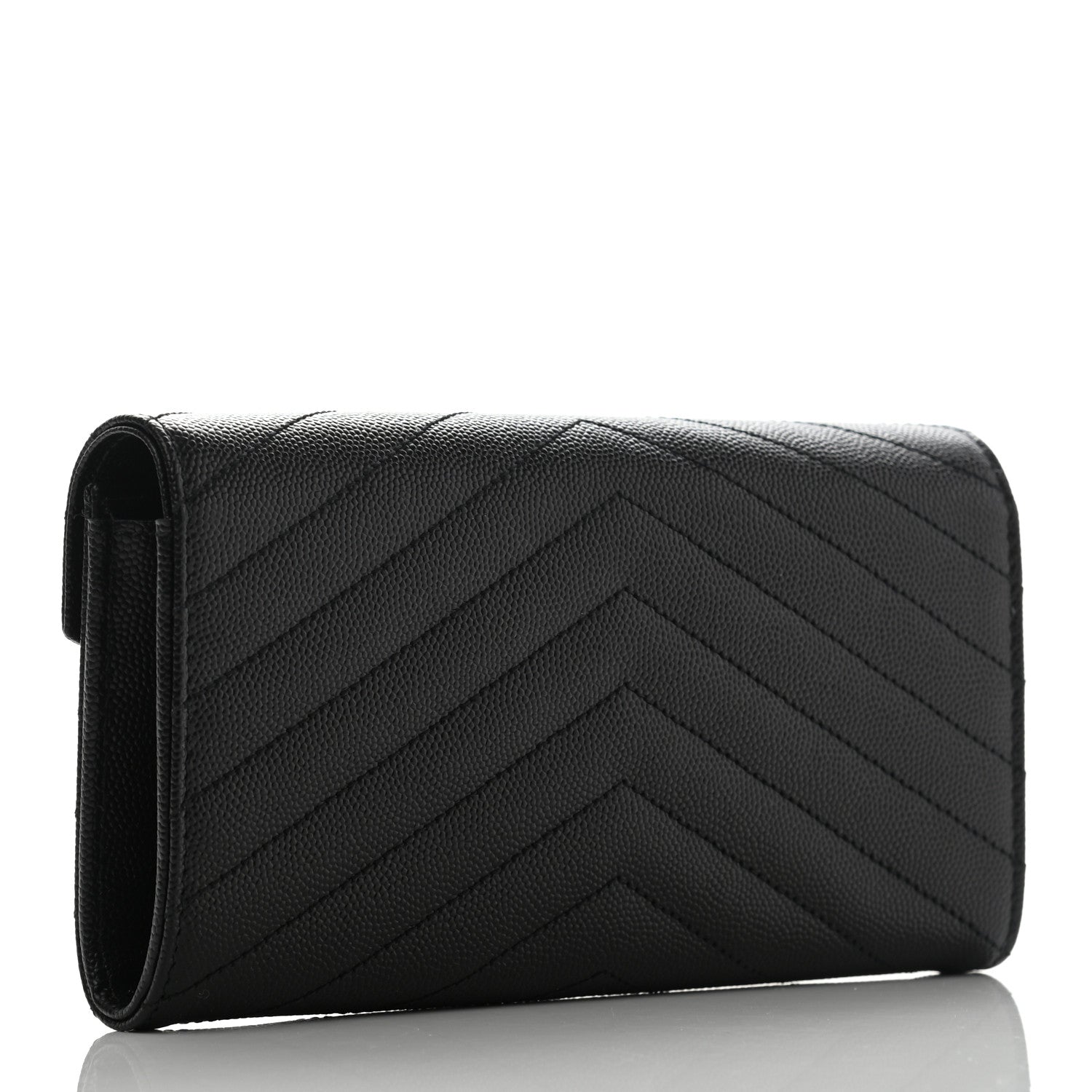 Saint Laurent Grain De Poudre Matelasse Chevron Monogram Flap Wallet Black 3 of 9