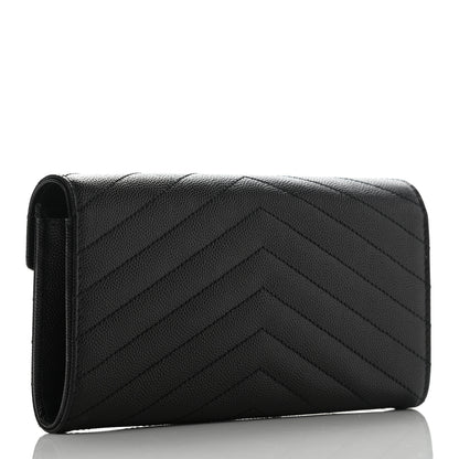 Saint Laurent Grain De Poudre Matelasse Chevron Monogram Flap Wallet Black 3 of 9