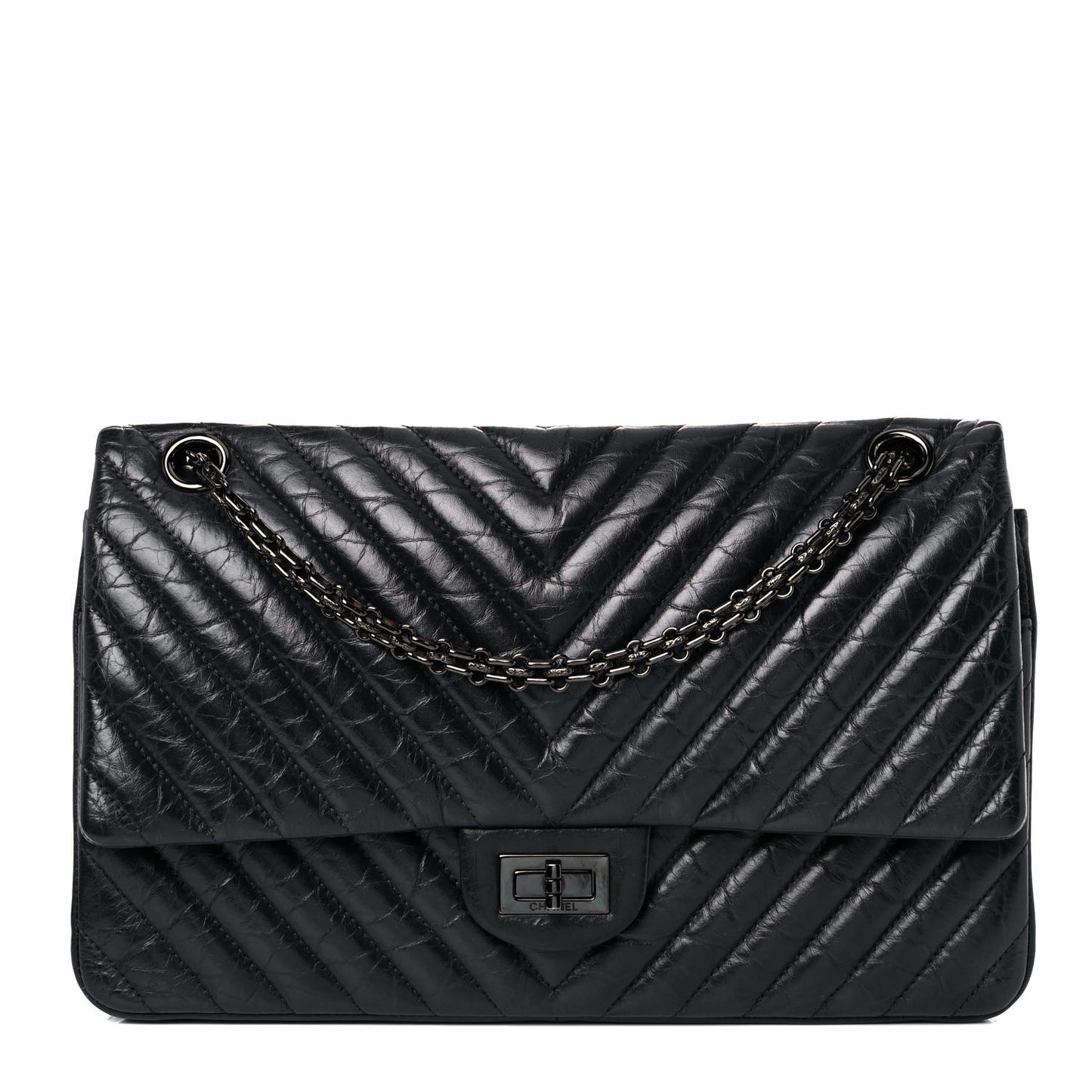 Aged Calfskin Chevron Quilted 2.55 Reissue 226 So Black