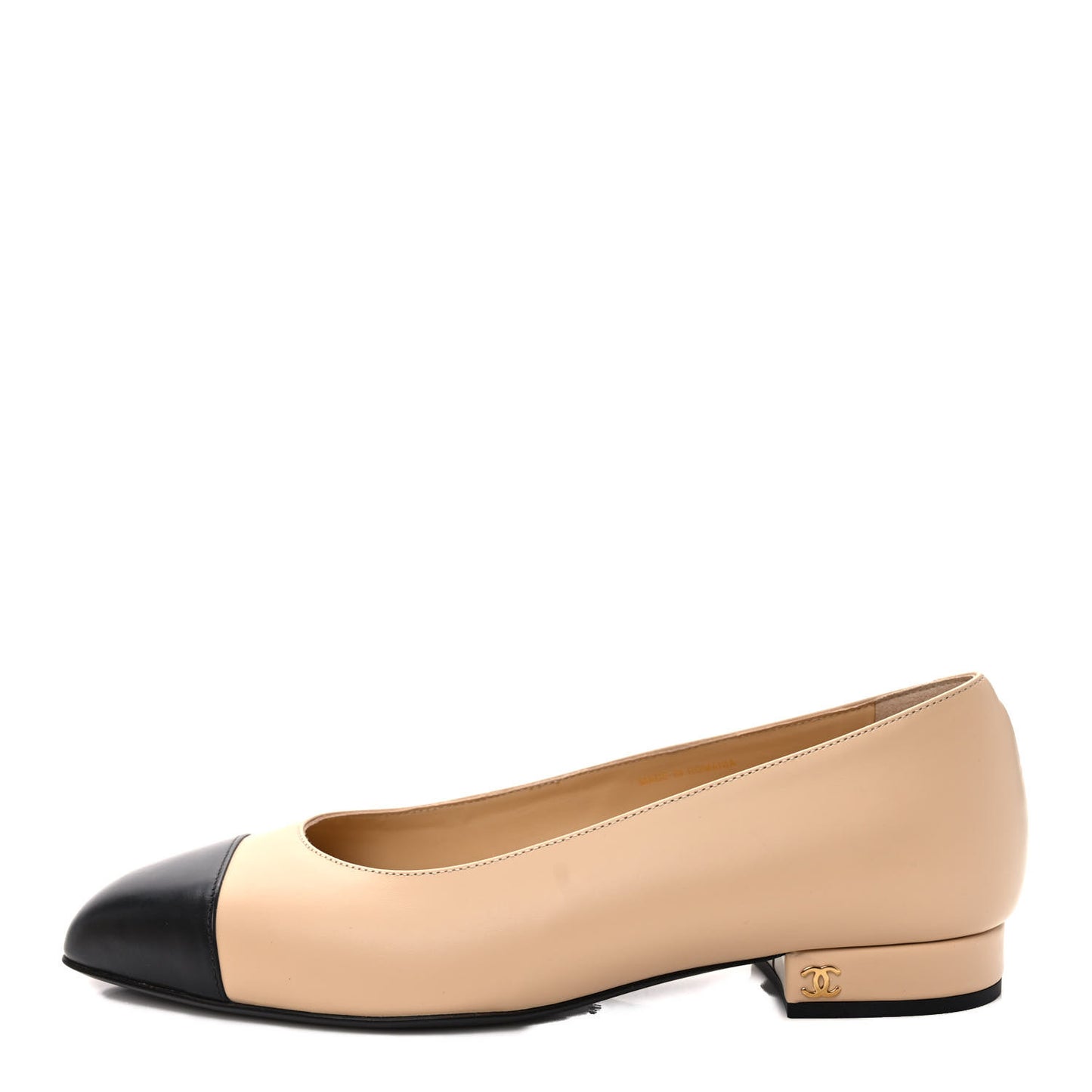 Lambskin Cap Toe CC Uniform Ballerina Flats 38 Beige Black