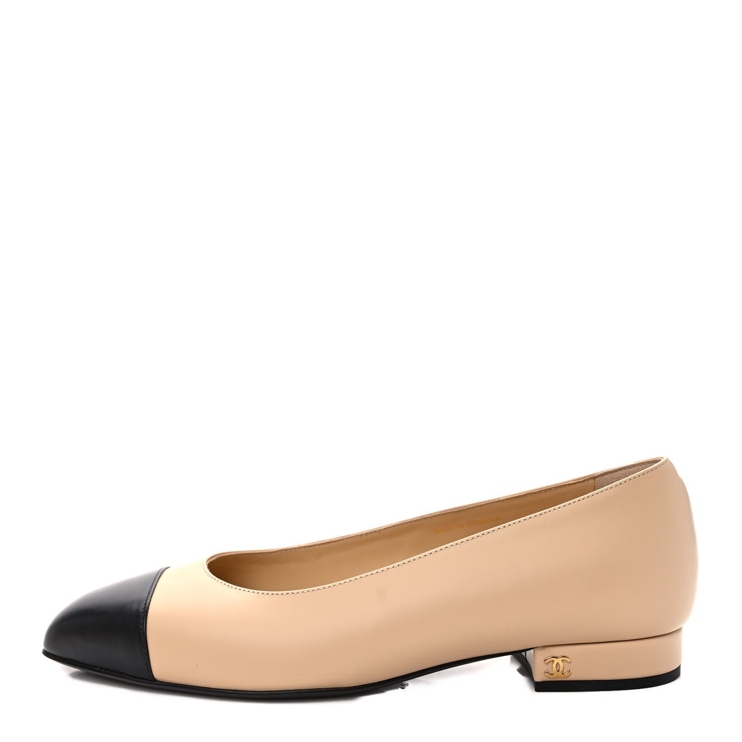 Chanel Lambskin Cap Toe CC Uniform Ballerina Flats 38 Beige Black 1 of 8