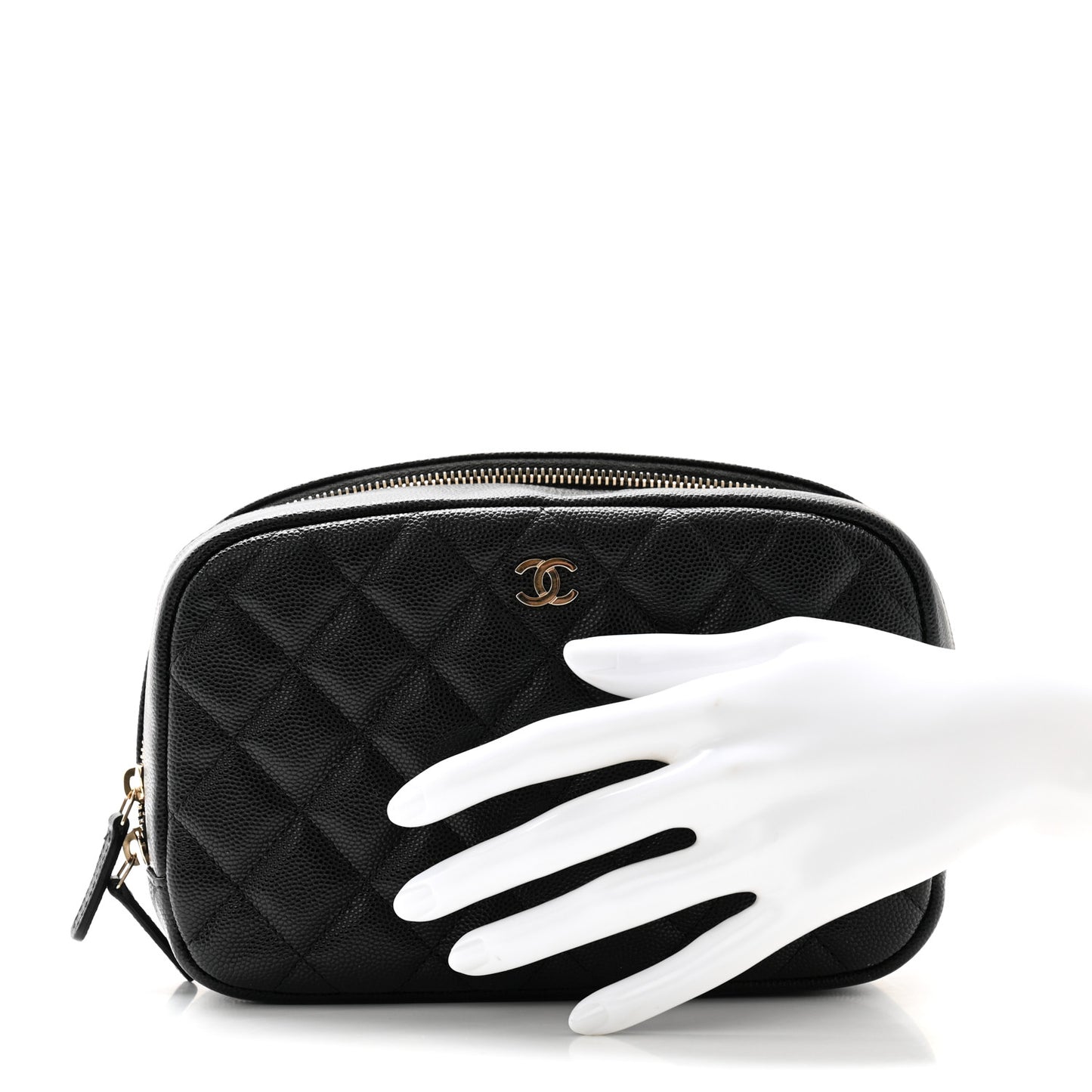 Caviar Quilted Medium Curvy Pouch Cosmetic Case Black