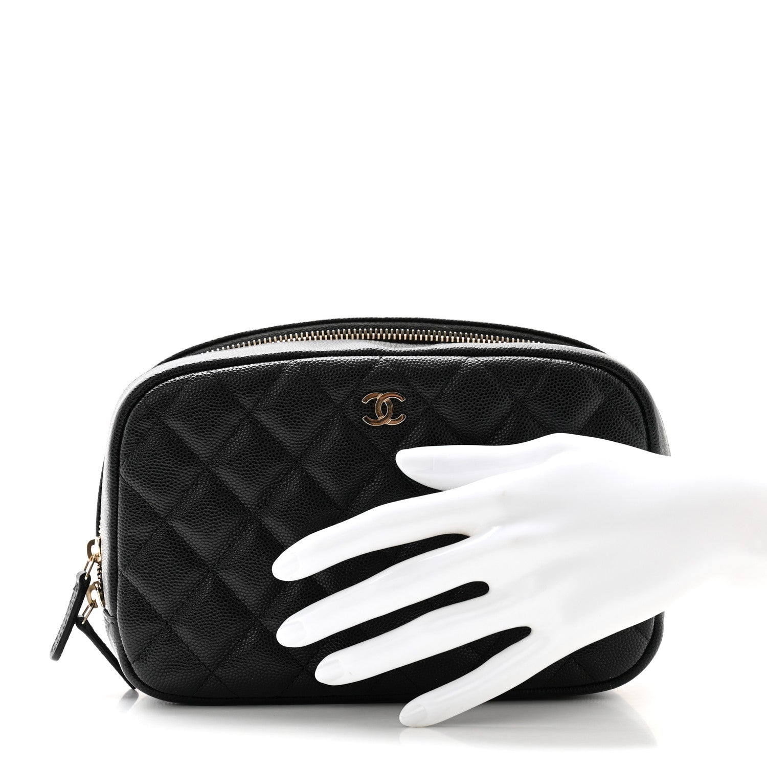 Chanel Caviar Quilted Medium Curvy Pouch Cosmetic Case Black 2 of 7