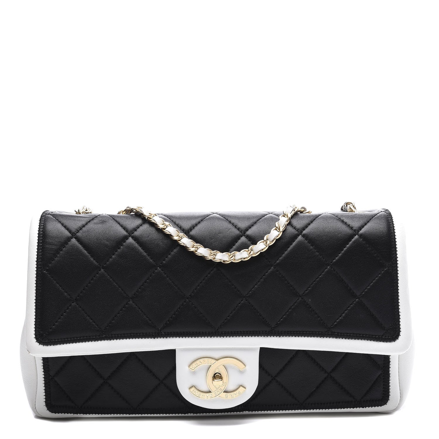 Chanel Lambskin Quilted Graphic Medium Flap Black White 1 of 9