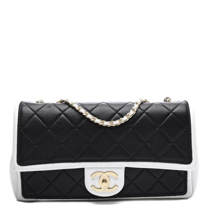 Chanel Lambskin Quilted Graphic Medium Flap Black White 1 of 9