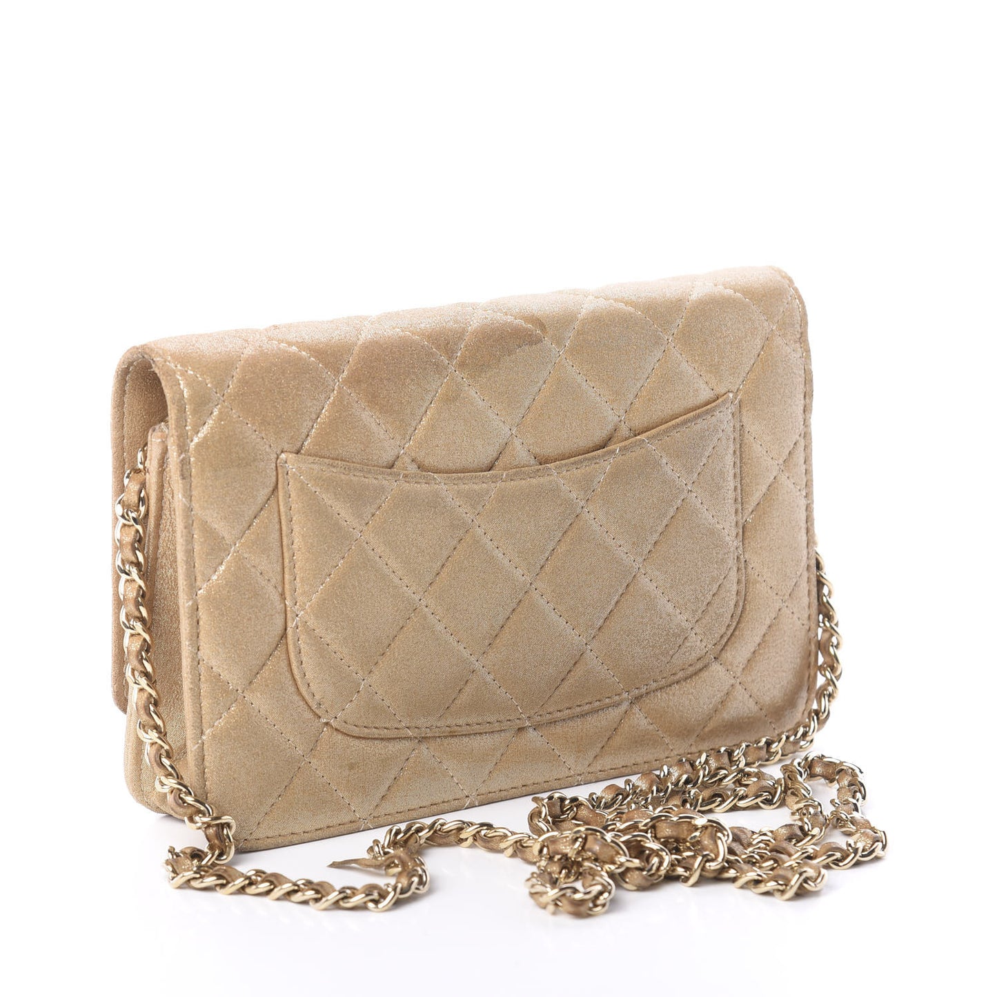 Iridescent Calfskin Quilted Wallet On Chain WOC Gold