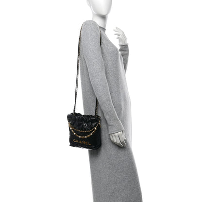 Chanel Shiny Calfskin Quilted Pearl CC Chain Mini Chanel 22 Black 2 of 11