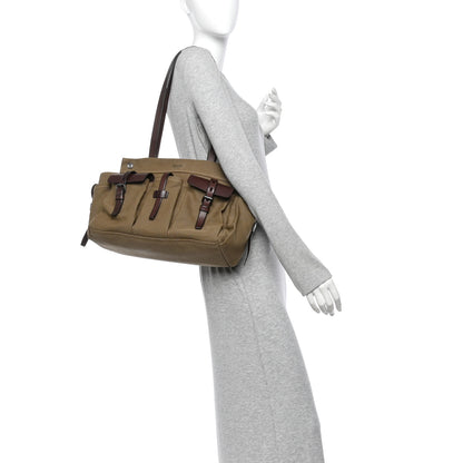 Prada Canvas Calfskin Large Route Shoulder Bag Khaki 2 of 14