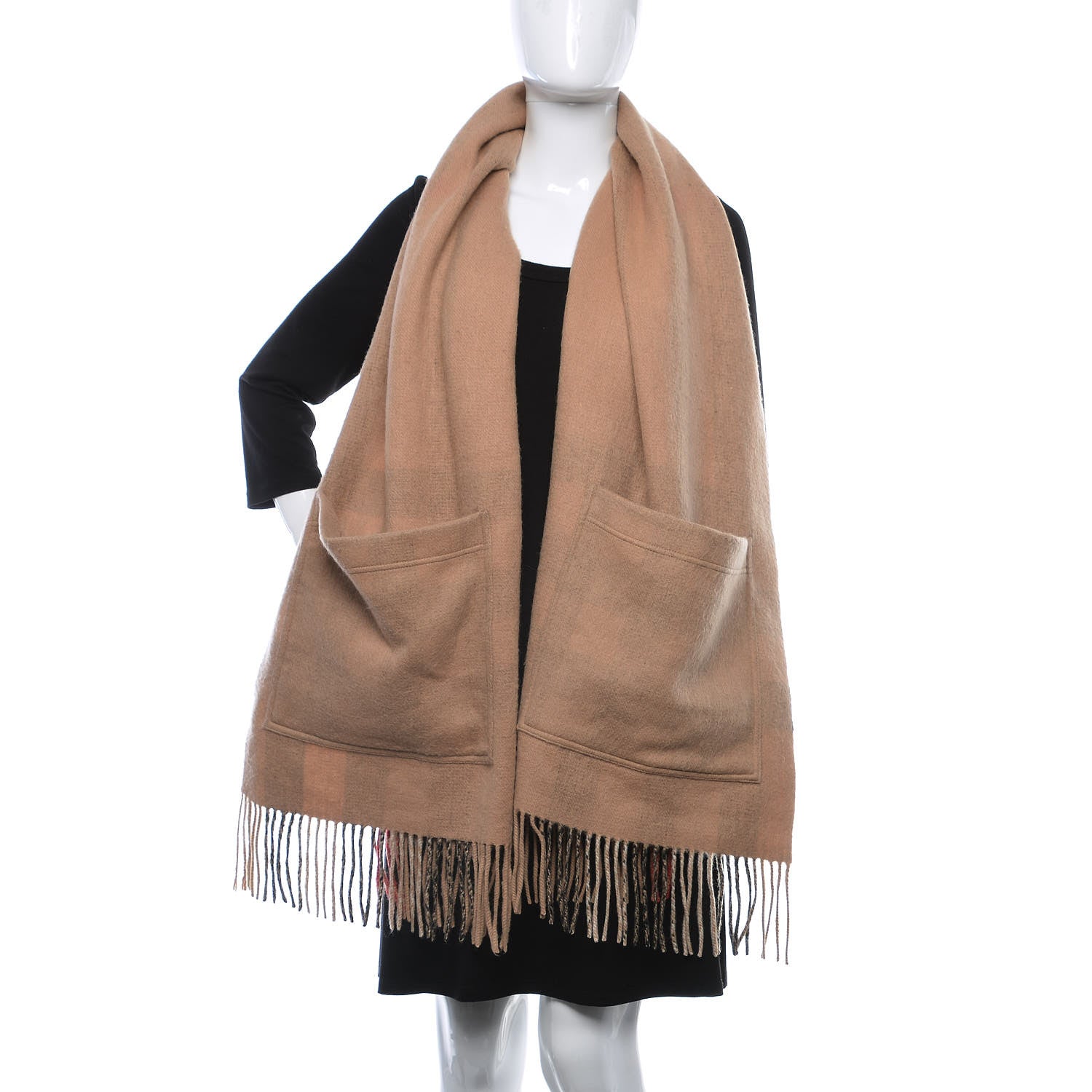 Burberry Cashmere Wool Nova Check St. Helene Blanket Fringe Scarf Camel 2 of 5