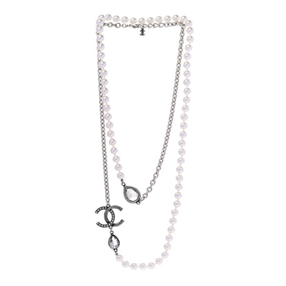 Chanel Pearl Crystal CC Long Necklace Silver 3 of 6