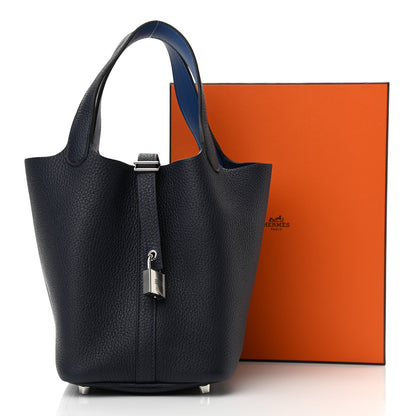 Hermes Taurillon Clemence Eclat Picotin Lock 18 PM Bleu Nuit Bleu Zellige 11 of 11