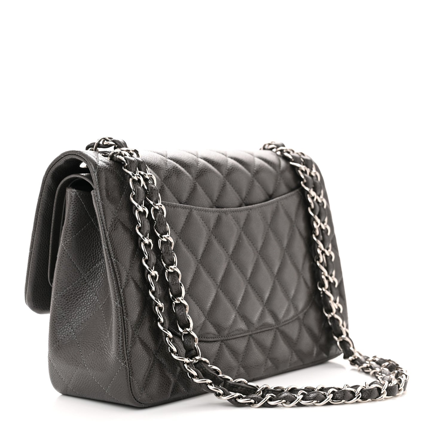 Caviar Quilted Jumbo Double Flap Dark Grey