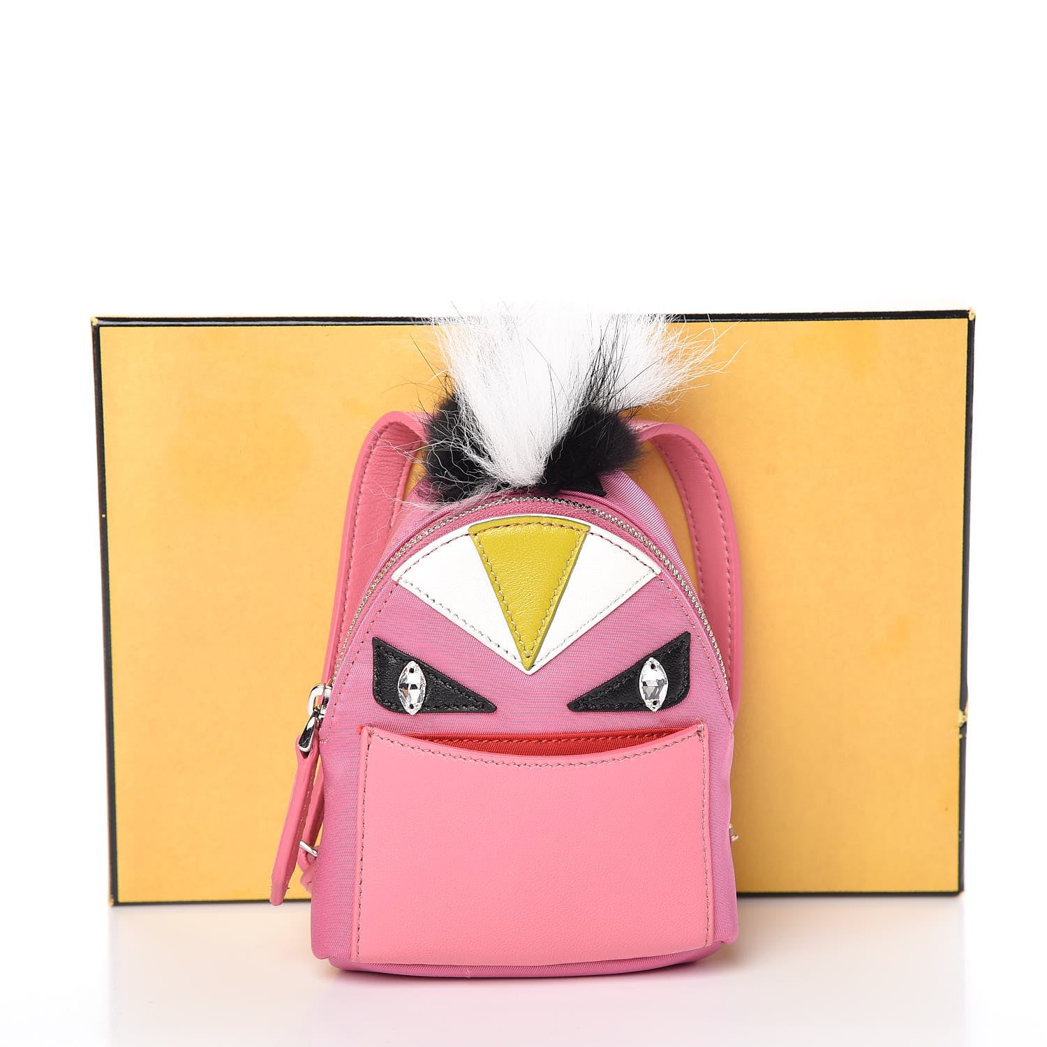 Fendi Nylon Shiny Nappa Nutria Fox Fur Monster Eyes Mini Backpack Charm Lollypop Rosa Fluo Multicolor 6 of 6