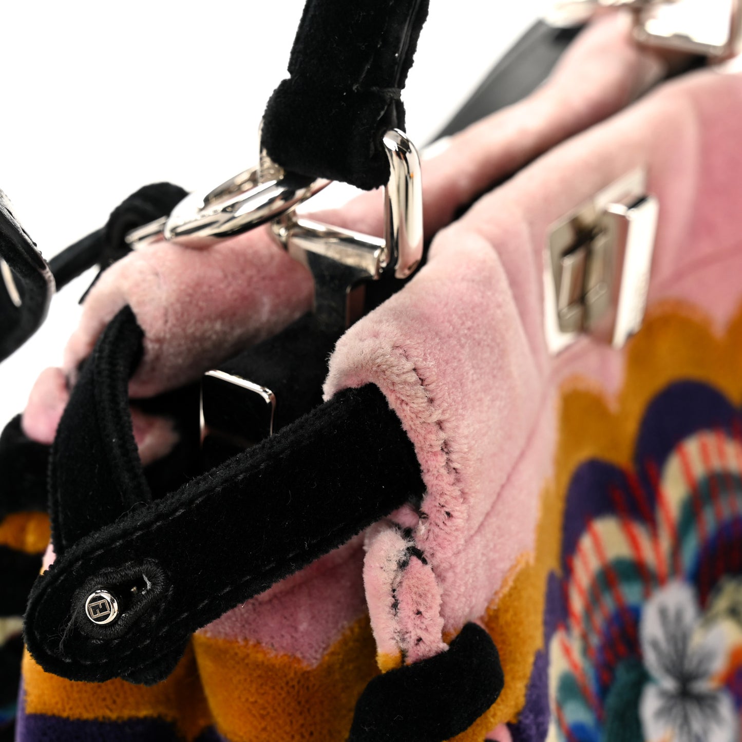 Velvet Embroidered Mini Peekaboo Iconic Satchel Black Multicolor