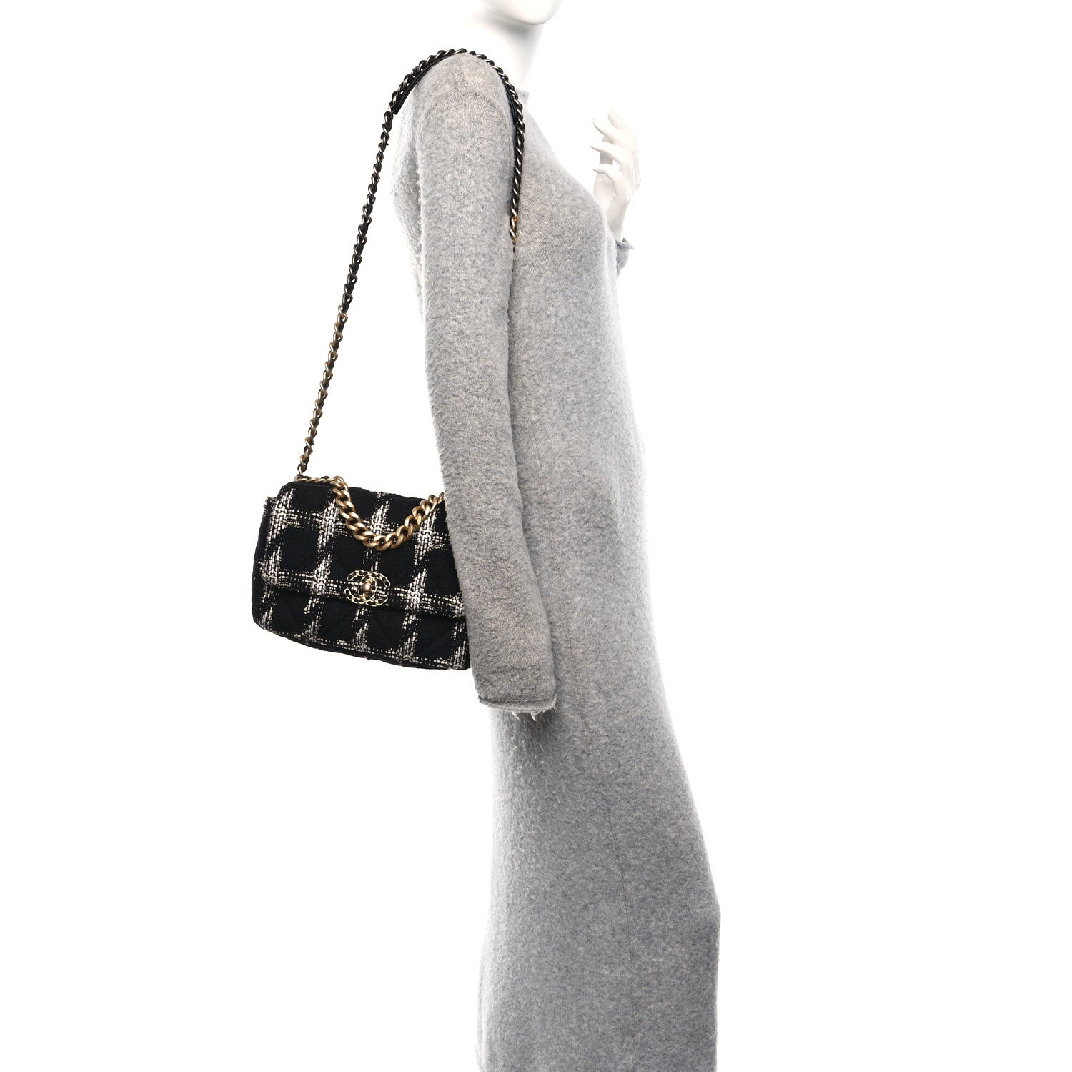 Chanel Tweed Quilted Medium Chanel 19 Flap Black White 2 of 10