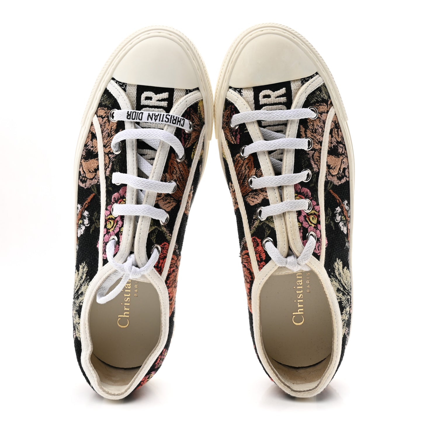 Canvas Jardin Botanique Embroidered Womens Walk'N'Dior Low Top Sneakers 37.5 Black Multicolor