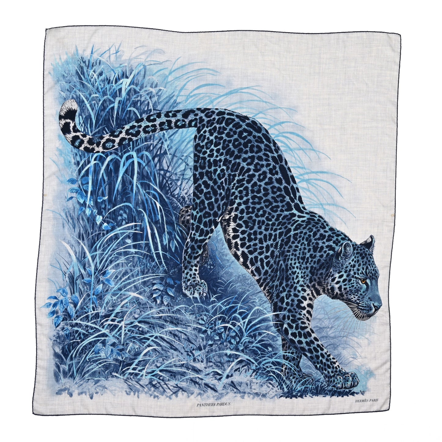 Cashmere Silk Panthera Pardus Scarf 140 Gris Chine Marine Turquoise