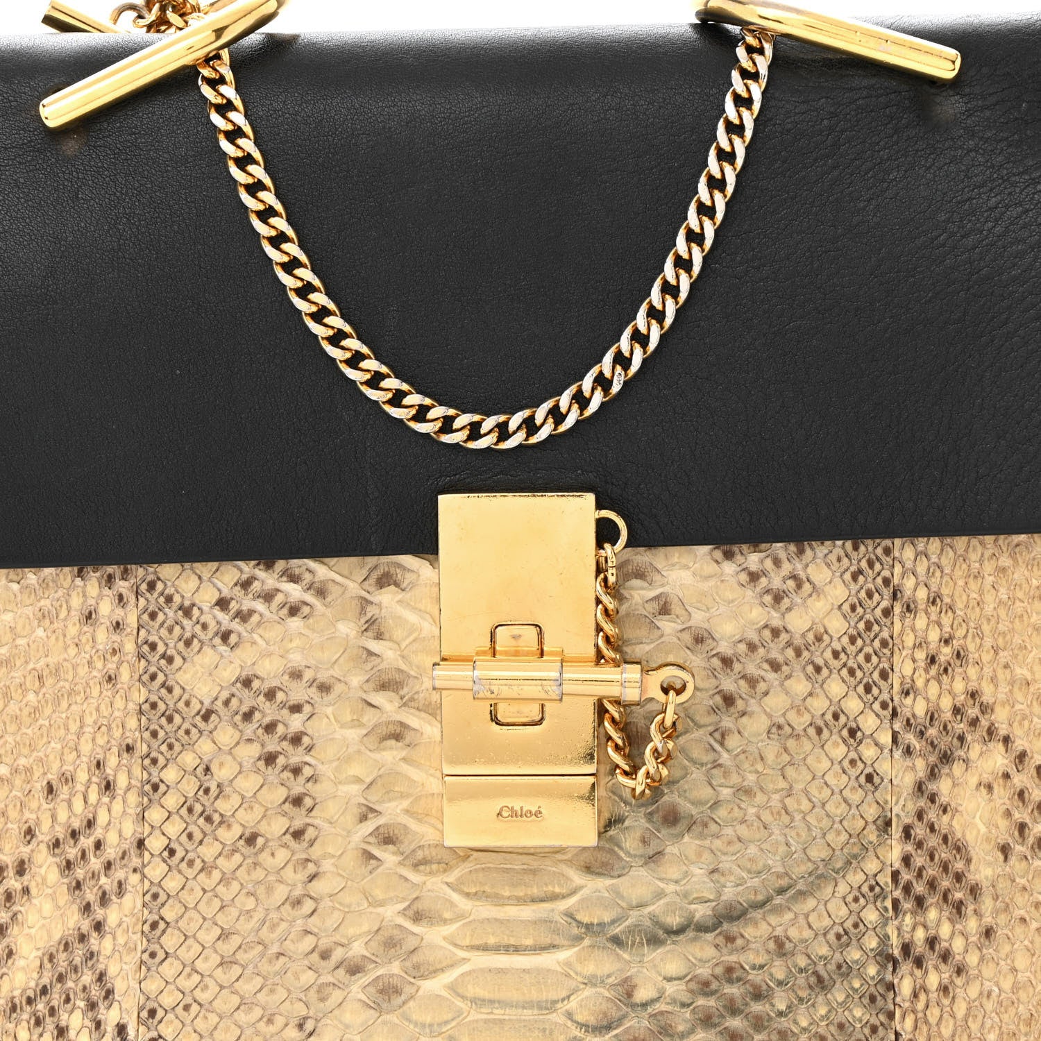 Chloe Snakeskin Smooth Calfskin Drew Shoulder Bag Beige Black 8 of 13