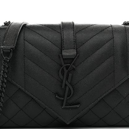 Saint Laurent Grain De Poudre Textured Mixed Matelasse Triquilt Small Monogram Monochrome Satchel Black 9 of 11