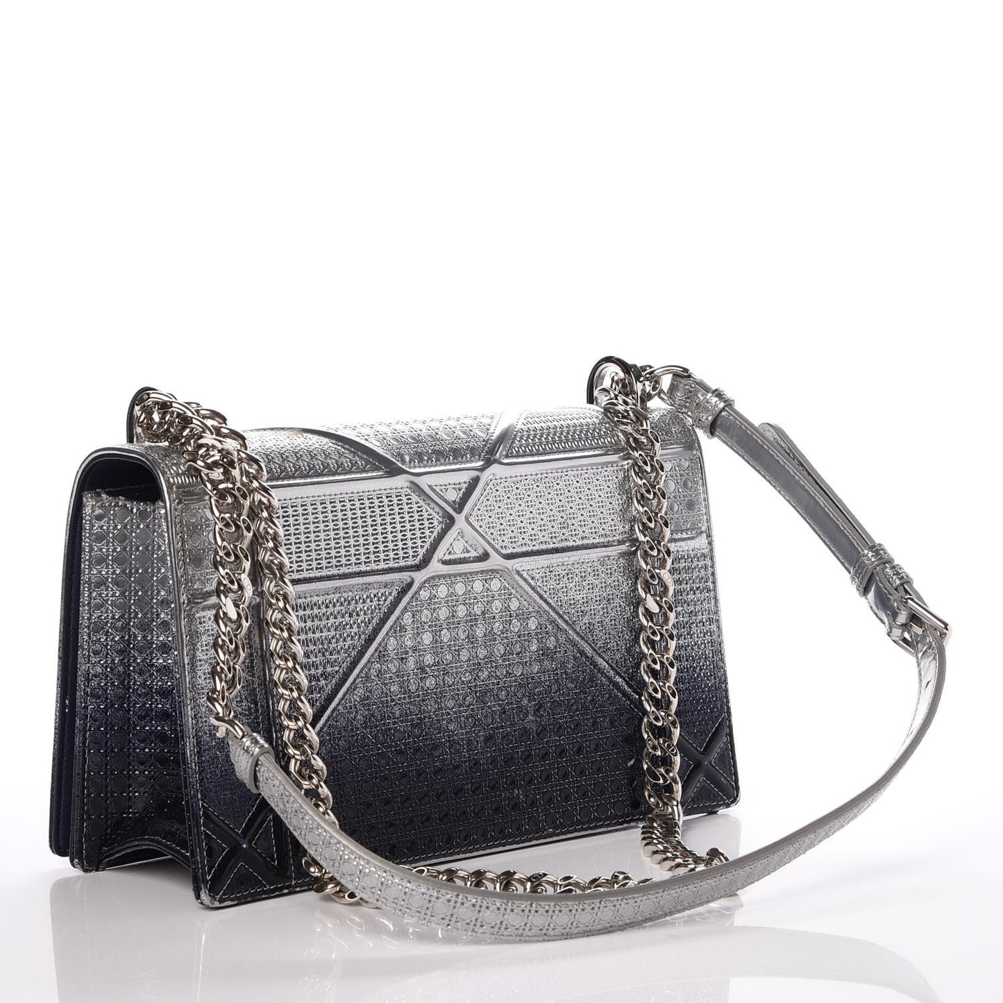 Metallic Patent Micro-Cannage Gradient Medium Diorama Flap Bag Silver Blue