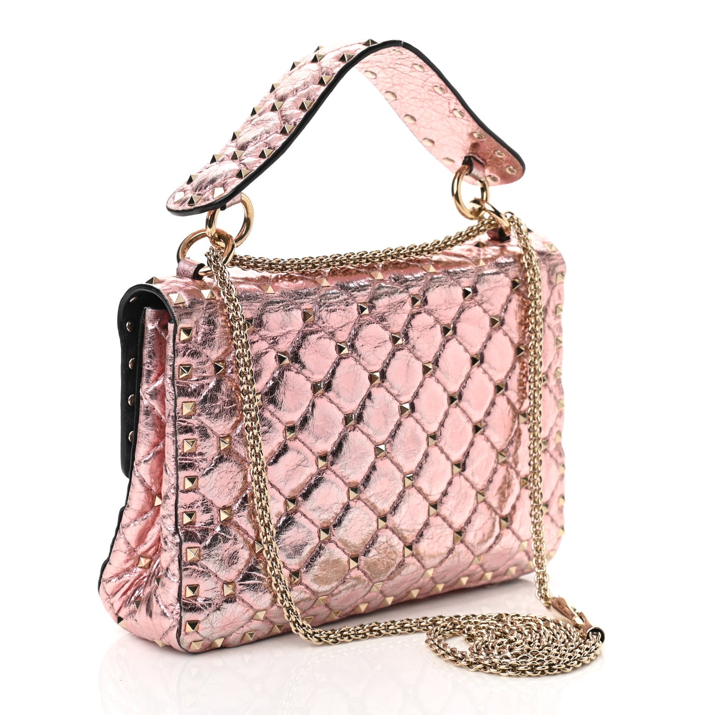 Metallic Wrinkled Lambskin Medium Rockstud Spike Shoulder Bag Lipstick
