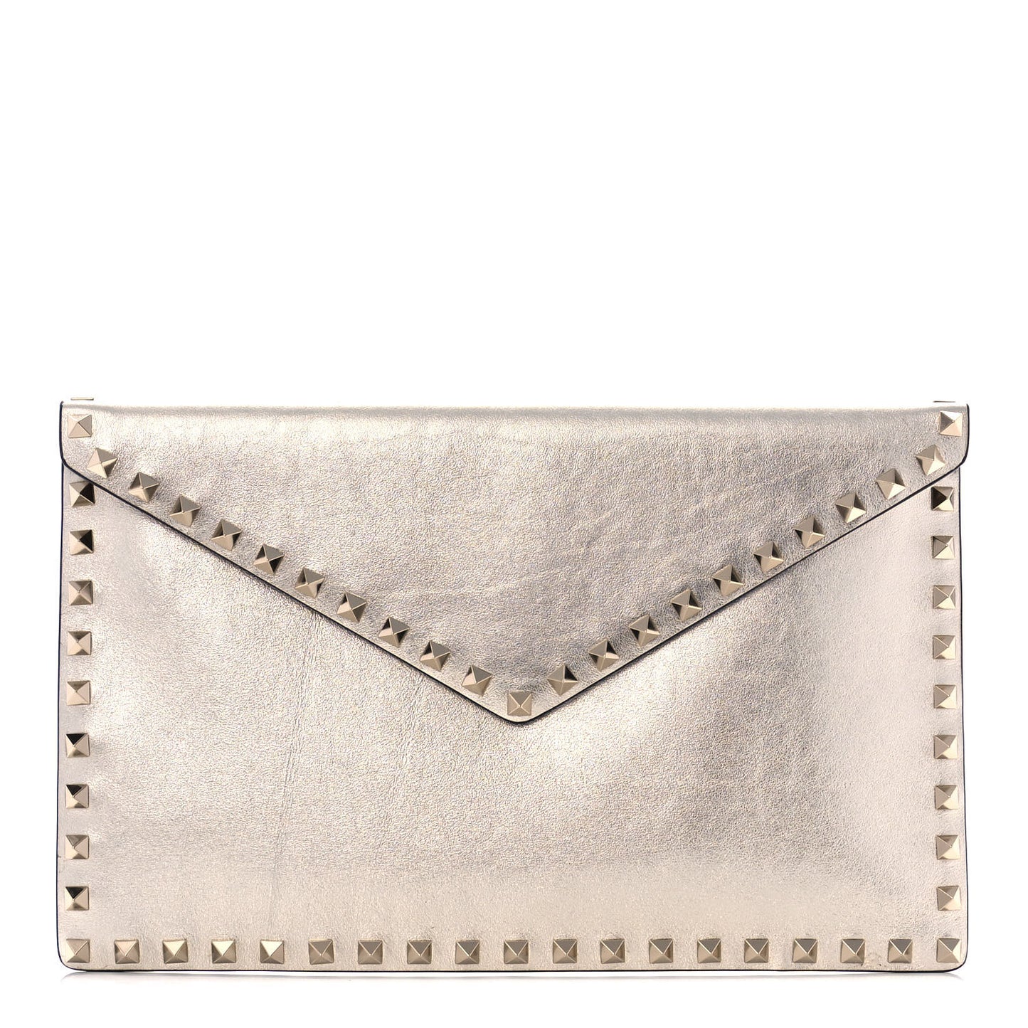 Metallic Calfskin Rockstud Envelope Clutch Sahara