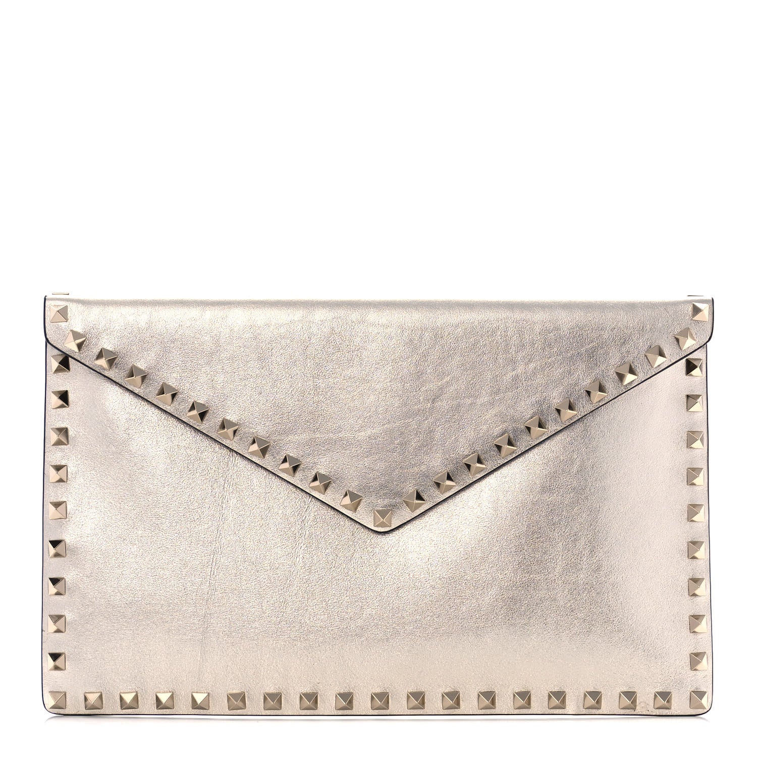 Valentino Garavani Metallic Calfskin Rockstud Envelope Clutch Sahara 1 of 7