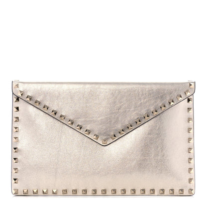 Valentino Garavani Metallic Calfskin Rockstud Envelope Clutch Sahara 1 of 7