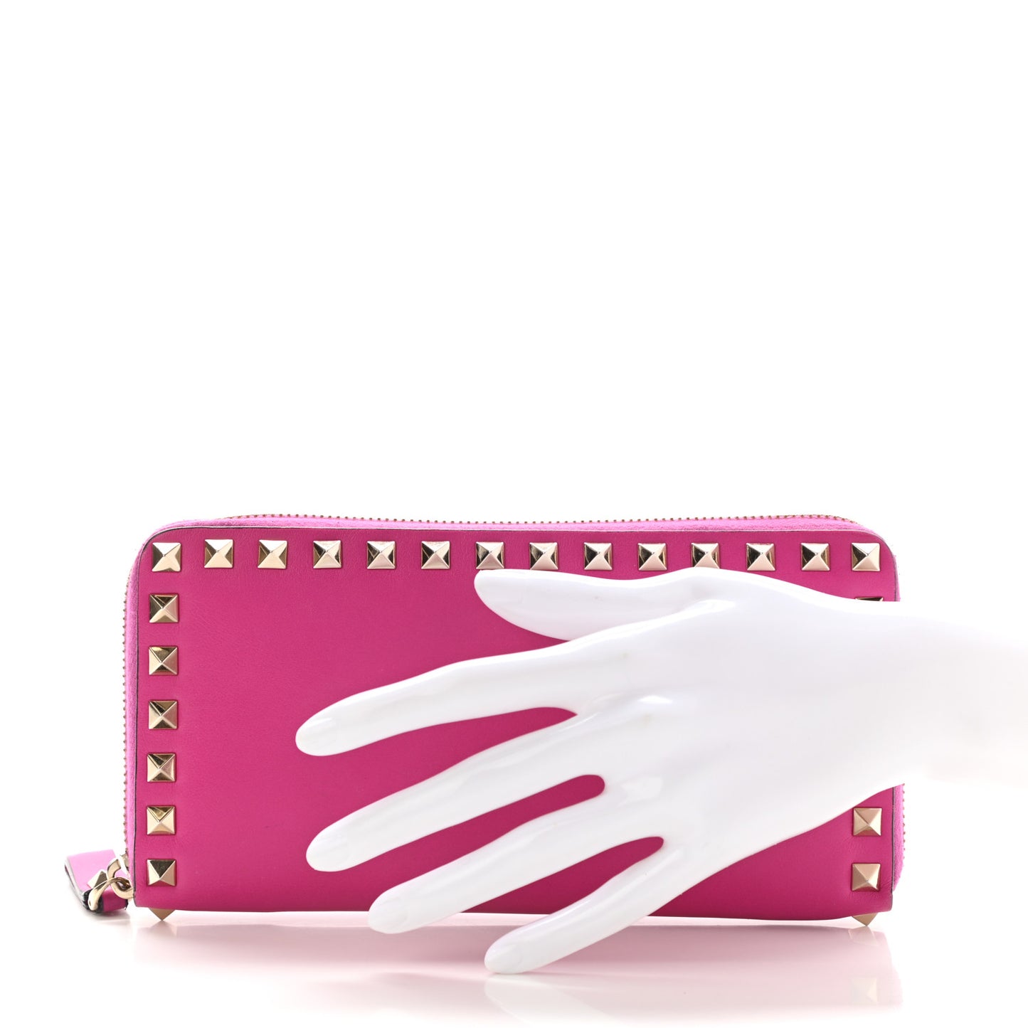 Calfskin Rockstud Zip Around Wallet Bright Fuxia