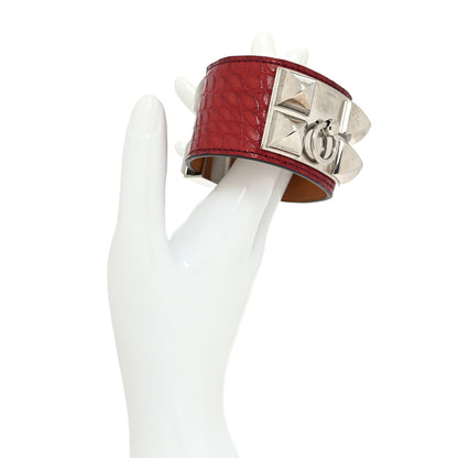 Hermes Shiny Alligator Collier De Chien CDC Bracelet S Geranium 2 of 5