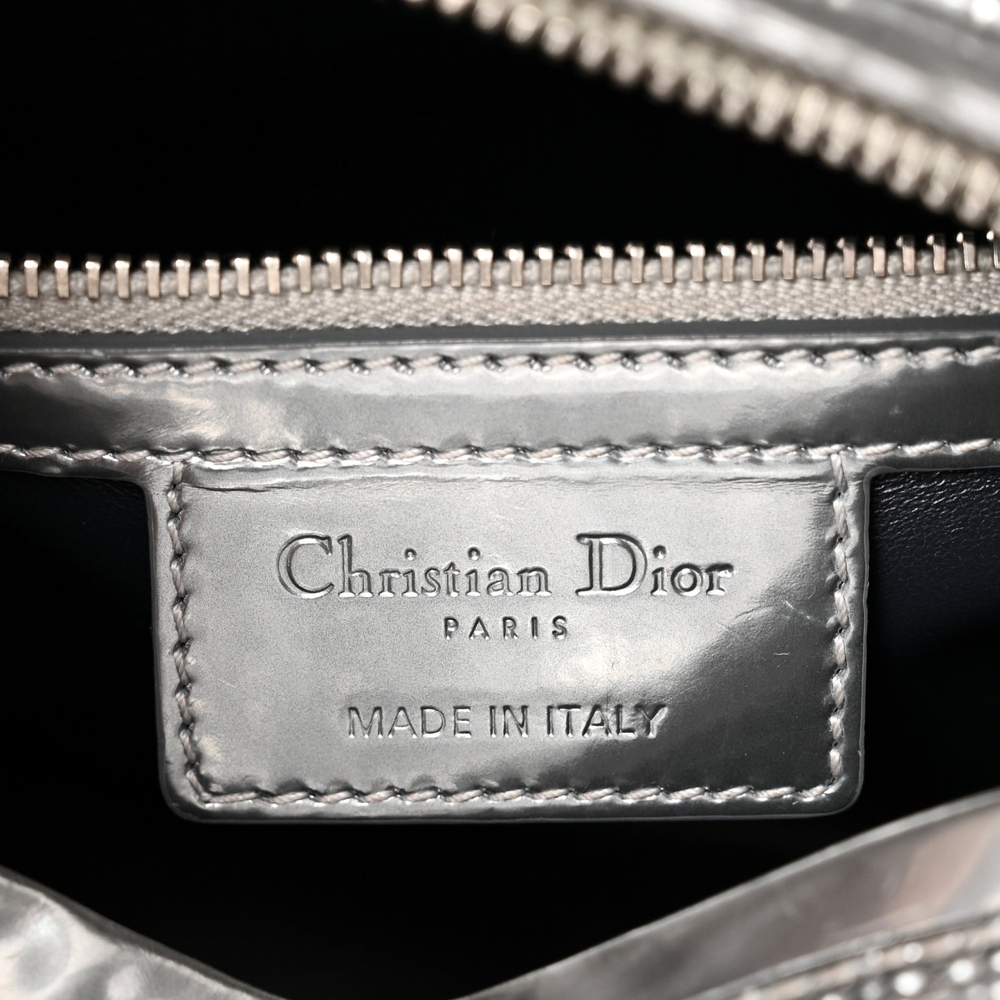 Metallic Patent Micro-Cannage Medium Lady Dior Silver