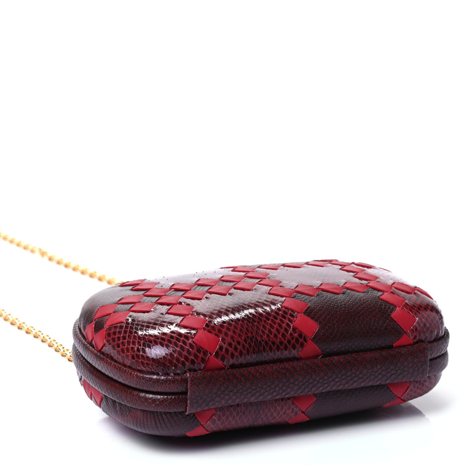 Bottega Veneta Snakeskin Nappa Intrecciato Chain Knot Clutch Bordeaux 3 of 4