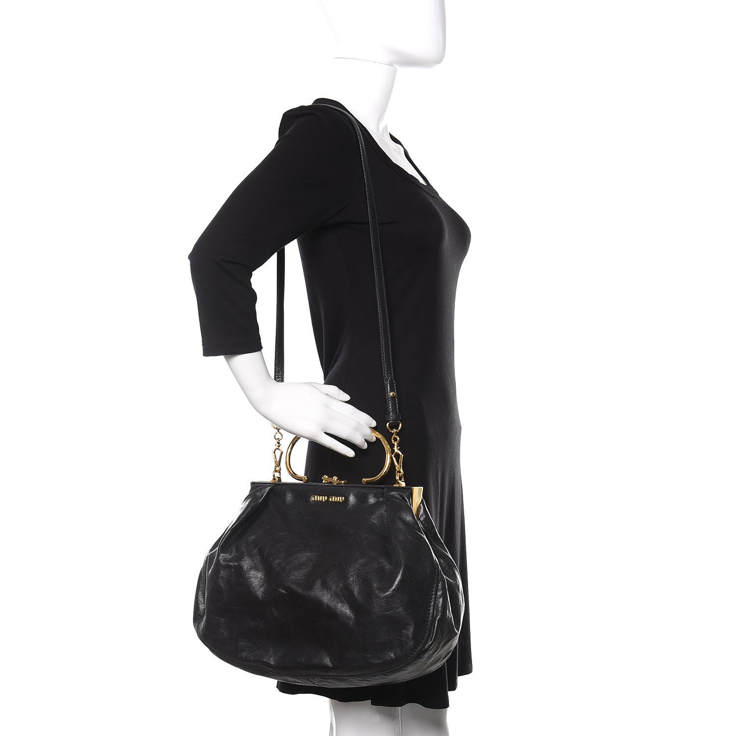 Miu Miu Goatskin Frame Shoulder Bag Black 2 of 9