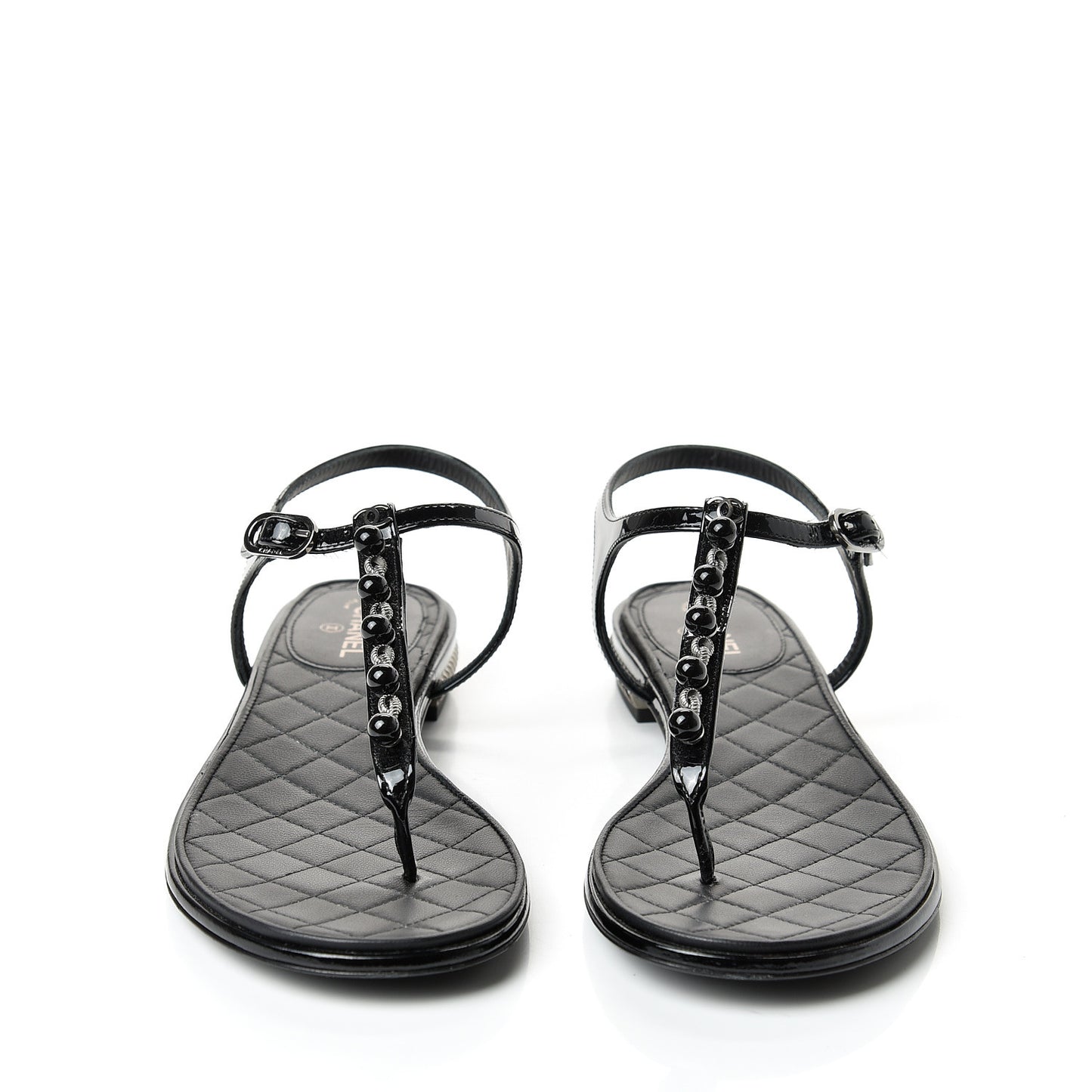 Patent Beaded CC Thong Sandals 37.5 Black