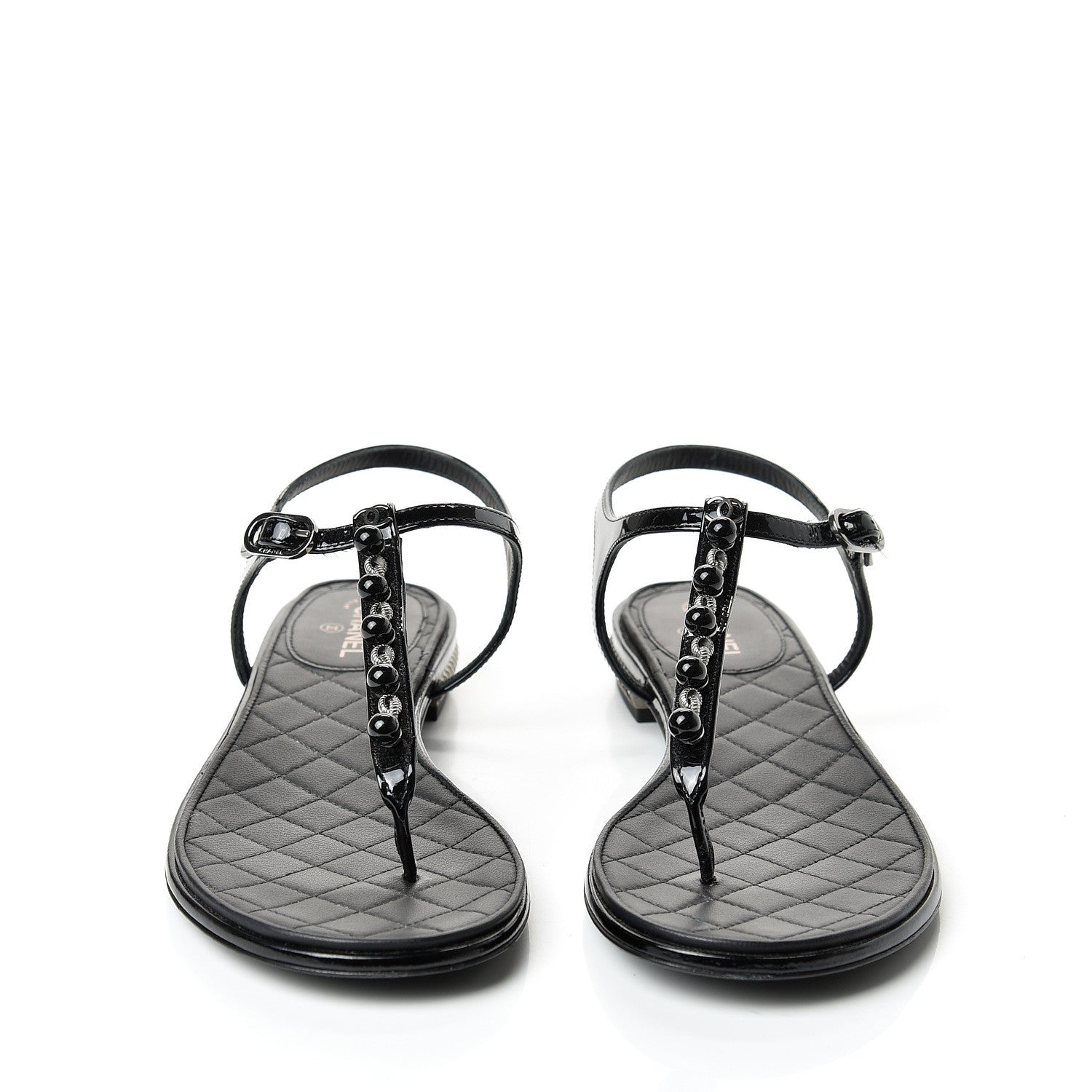 Chanel Patent Beaded CC Thong Sandals 37.5 Black 3 of 10