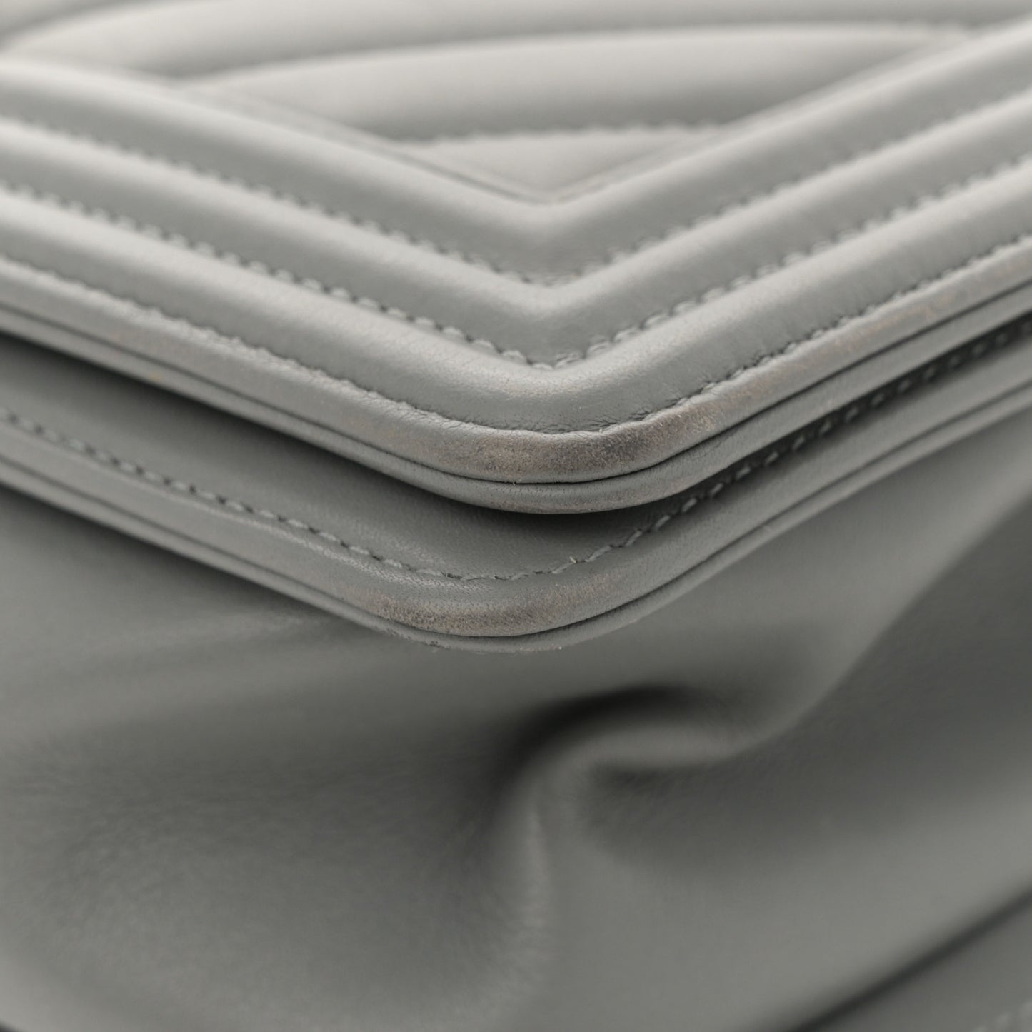 Calfskin Chevron Quilted Medium Boy Flap Grey