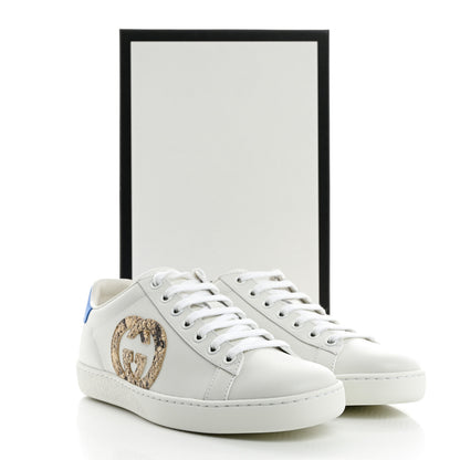 Gucci Calfskin Miro Soft Snakeskin Womens Ace Sneakers 36.5 White 9 of 9
