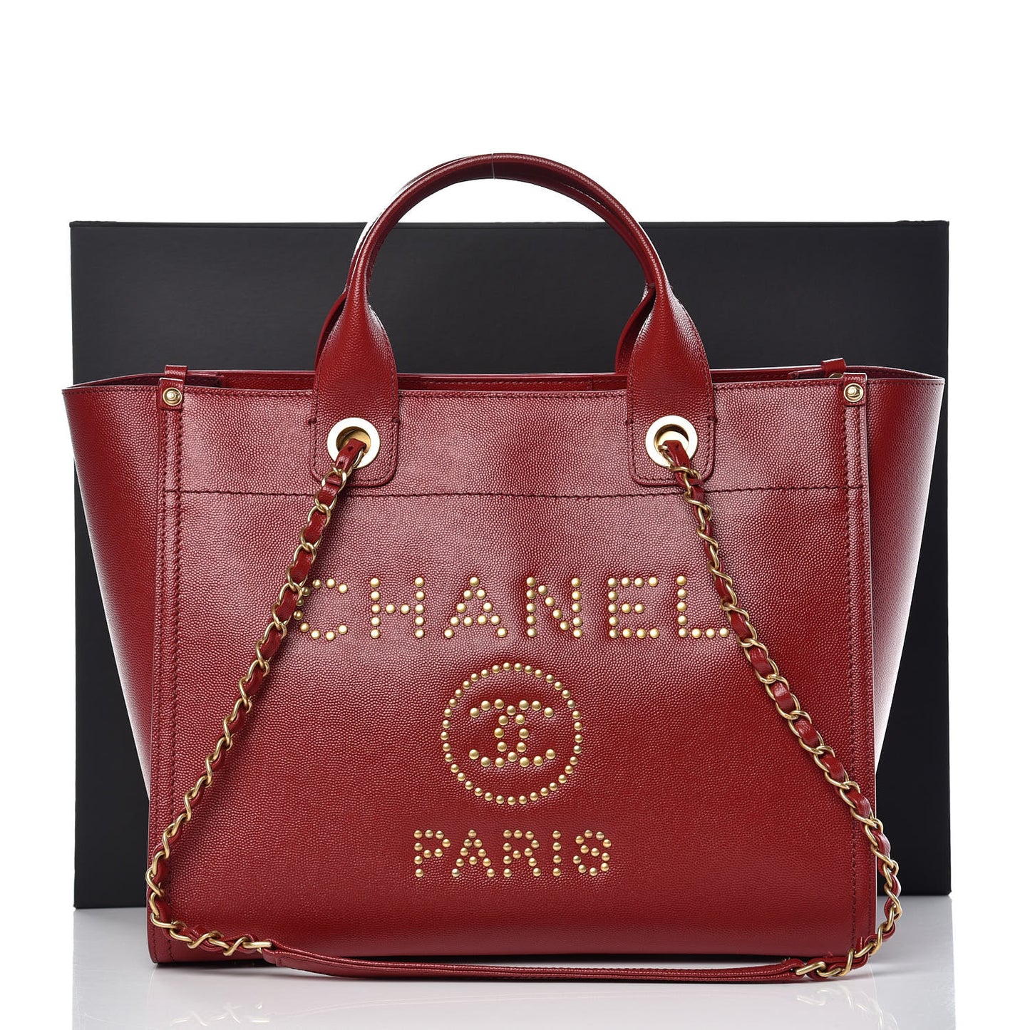 Caviar Small Studded Deauville Tote Red