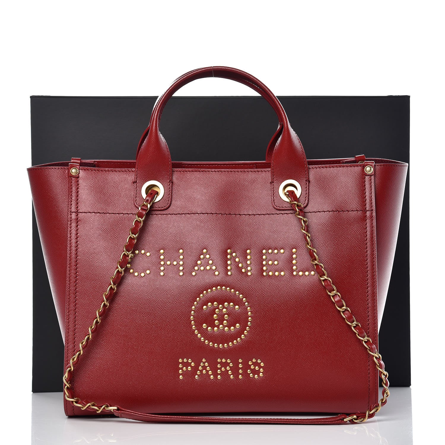 Chanel Caviar Small Studded Deauville Tote Red 8 of 8