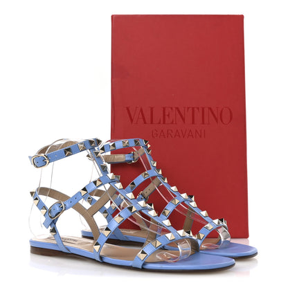 Valentino Garavani Calfskin Rockstud Gladiator Flat Sandals 36 Denim 9 of 10