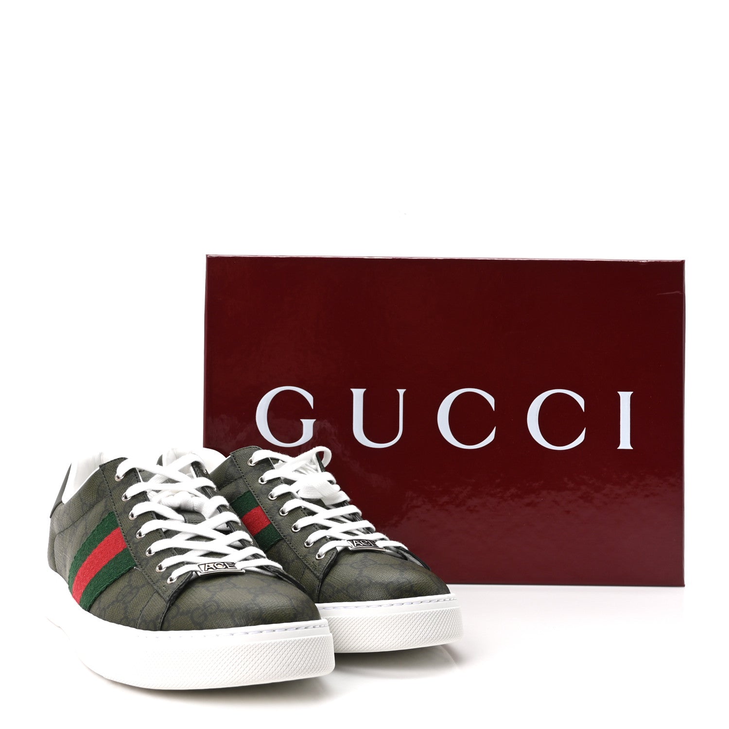 Gucci GG Supreme Monogram Web Mens New Ace Sneakers 9 Green 10 of 10